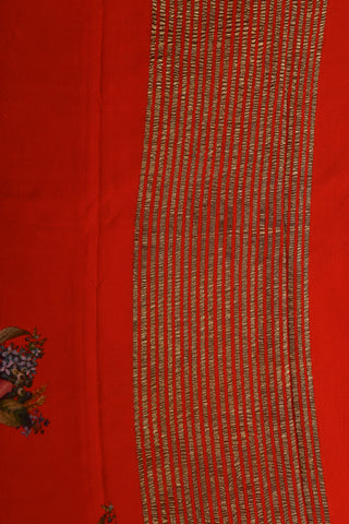 Floral Design Red Chiffon Saree
