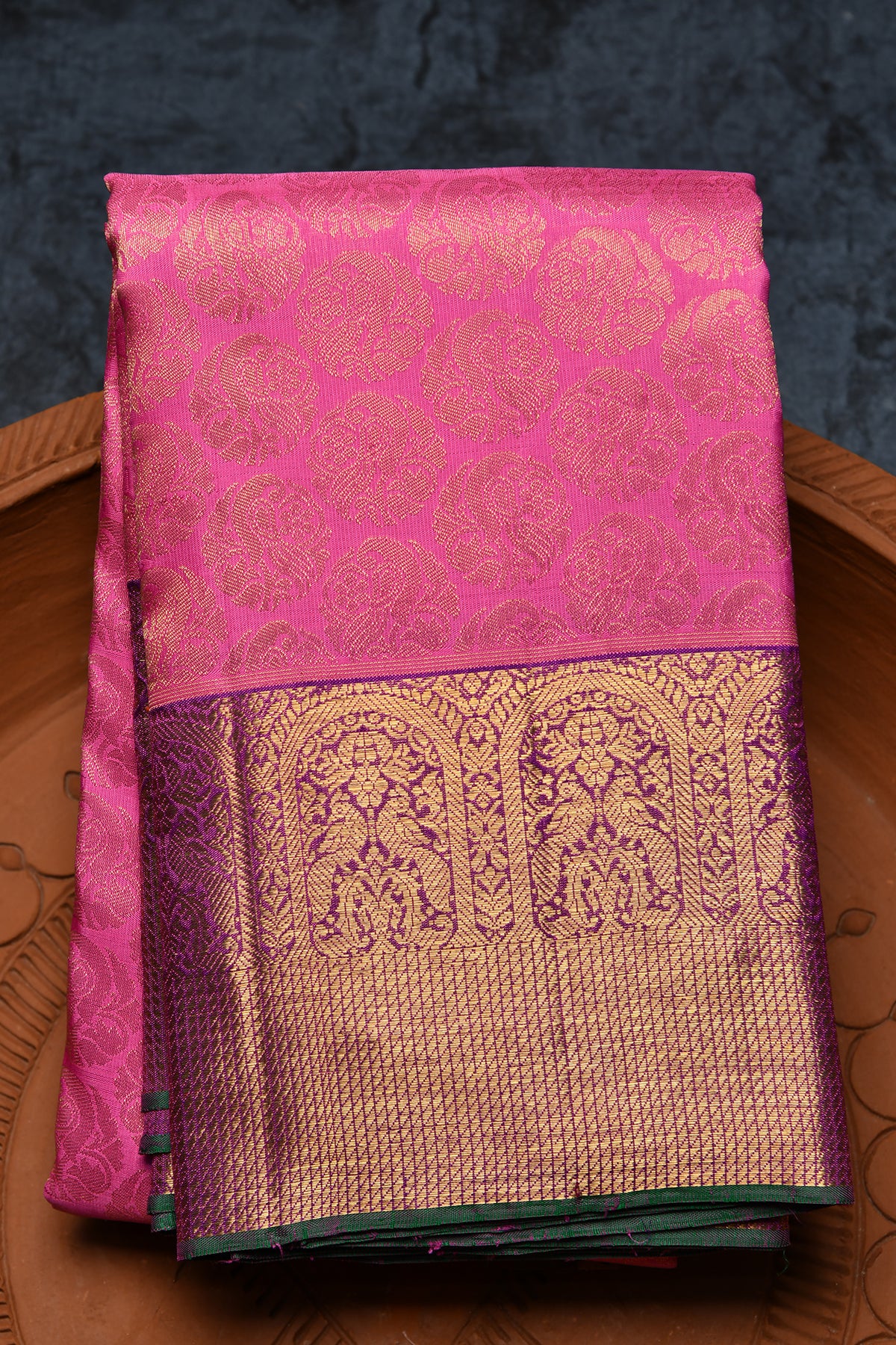 Cart With Peacock Design Border With Brocade Light Pink Kanchipuram Silk Saree