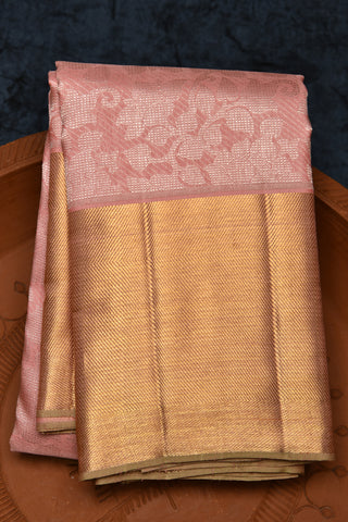 Big Border With Floral Creepers Design Baby Pink Kanchipuram Silk Saree