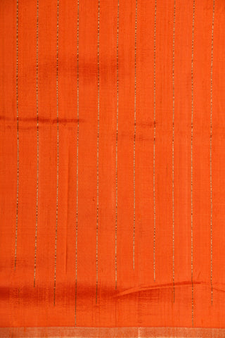 Small Zari Border With Stripes Bright Orange Jute Silk Saree