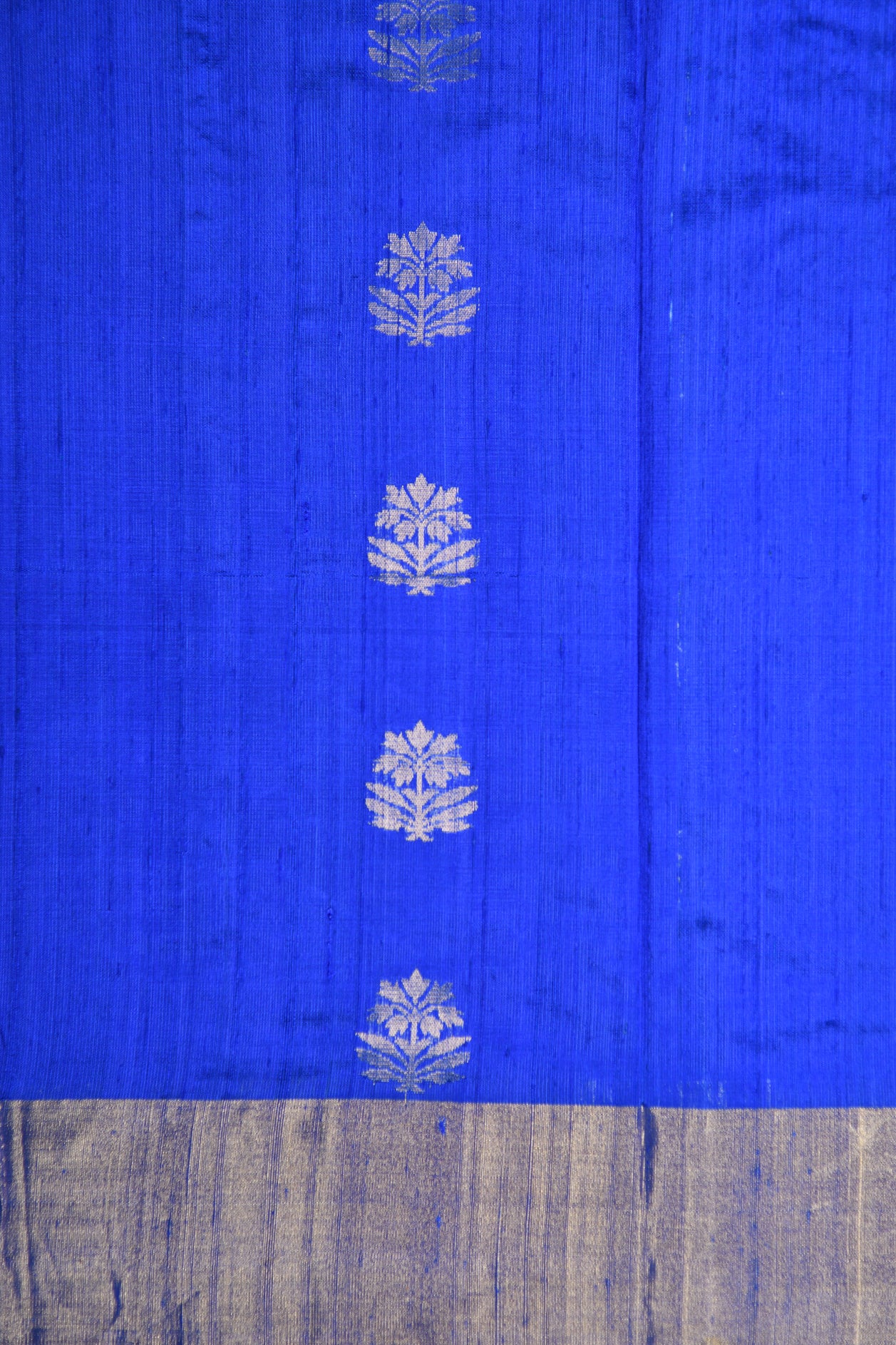 Zari Border With Floral Butta Lapis Blue Jute Silk Saree