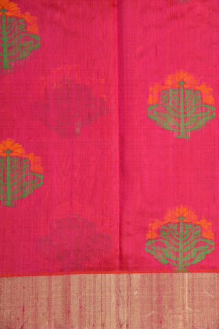 Zari Border With Marigold Flower Motif Hot Pink Jute Silk Saree