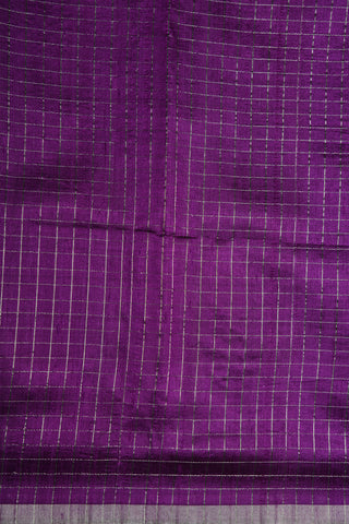 Silver Zari Small Border With Checks Purple Jute Silk Saree