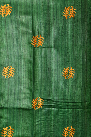 Leaf Design Embroidered Forest Green Jute Silk Saree