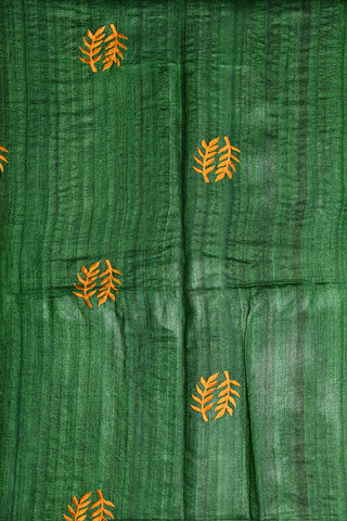 Leaf Design Embroidered Forest Green Jute Silk Saree