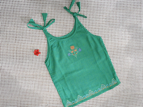 Embroidered With Tie-Up Set Of 2 Red And Green Cotton Baby Sleep Wear