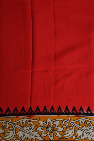 Contrast Border Red Kalamkari Semi Silk Saree