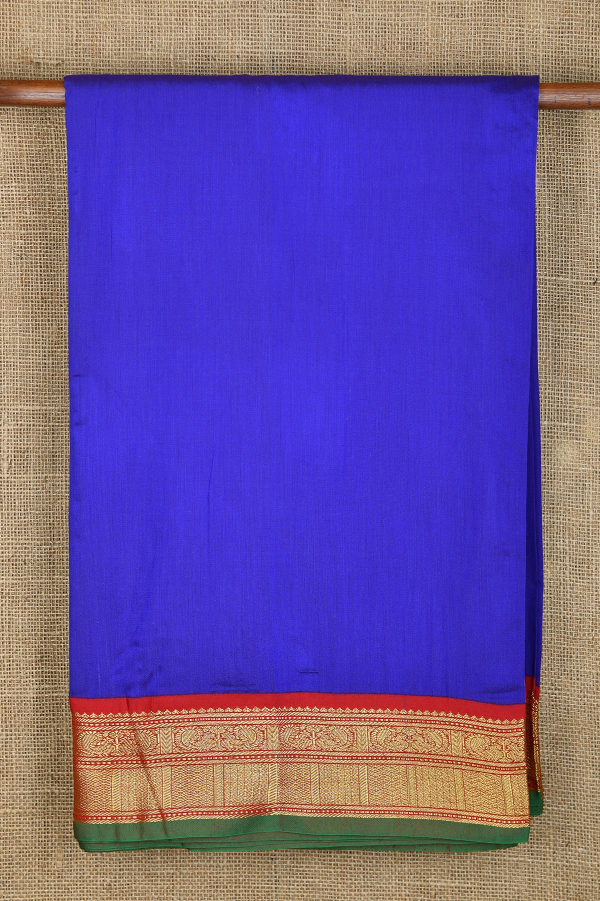 Peacock Border Cobalt Blue Plain Kalyani Cotton Saree