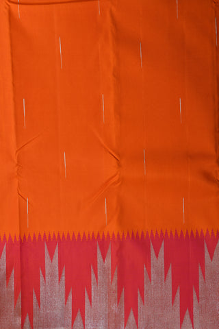 Temple Border With Rain Drops Design Orange Kanchipuram Silk Saree