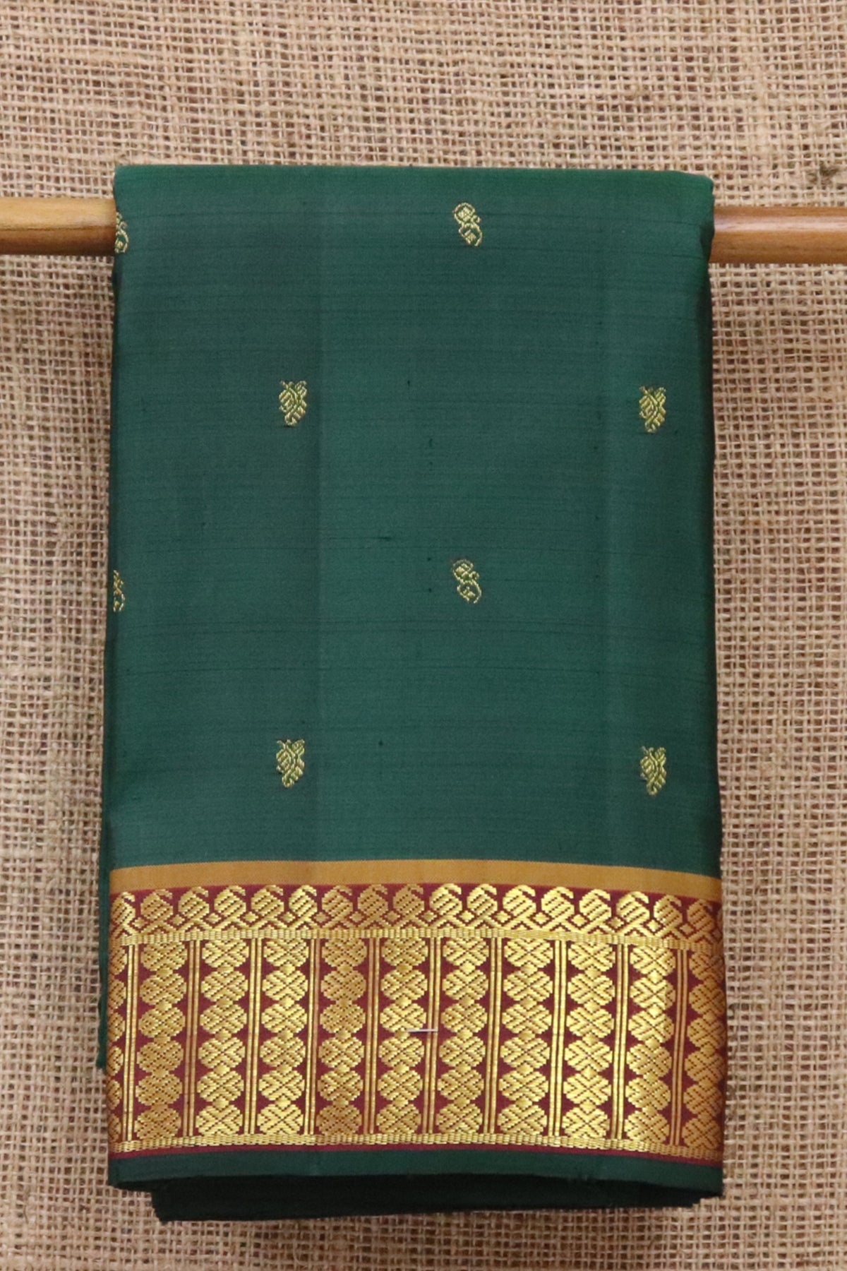 Rudraksh Border Design Dark Green Kanchipuram Silk Saree