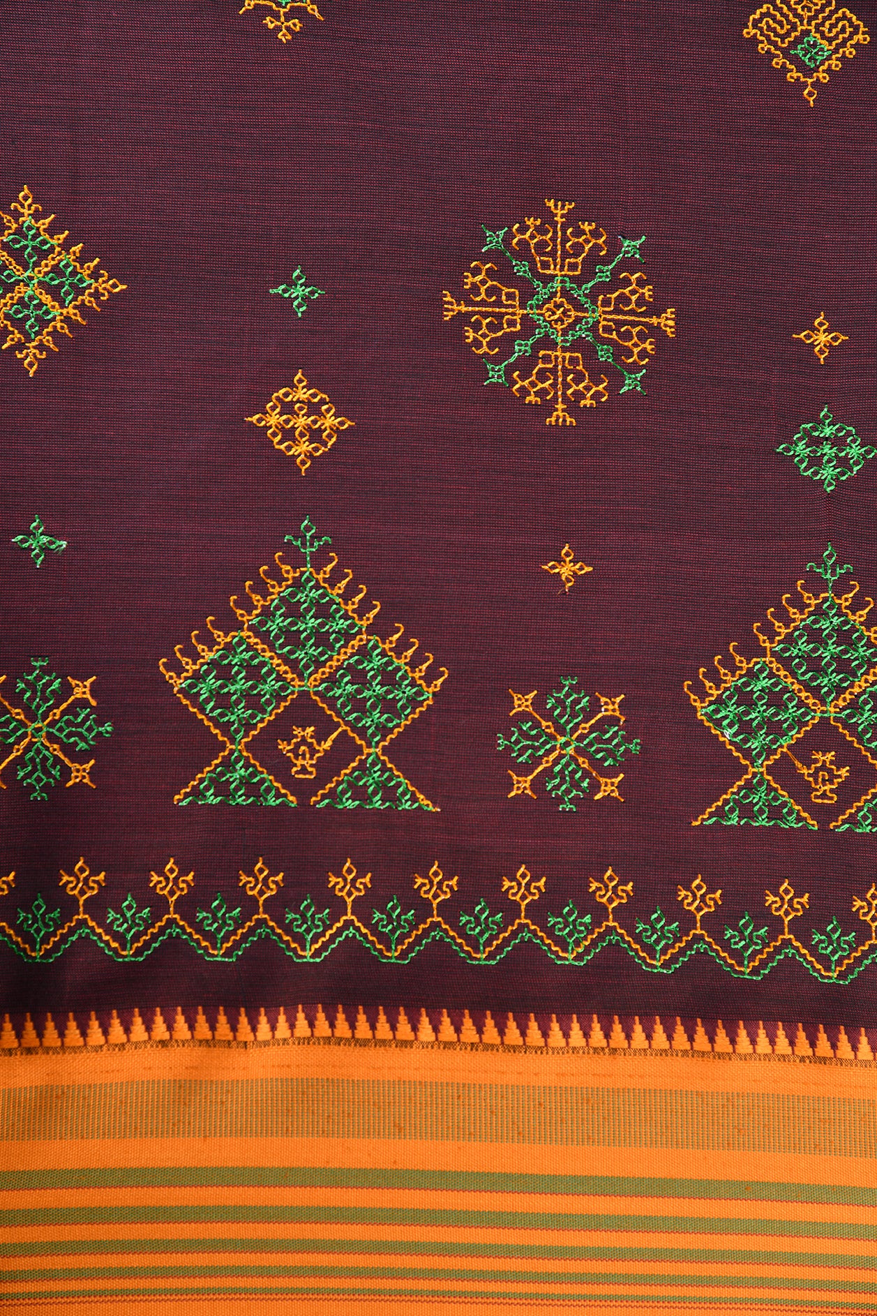 Kasuti Embroidery Work Dark Maroon Dharwad Cotton Saree