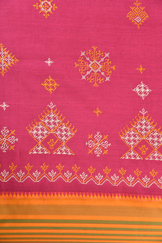 Kasuti Embroidered Work Dark Pink Dharwad Cotton Saree