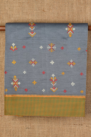 Kasuti Embroidery Work Greyish Blue Dharwad Cotton Saree