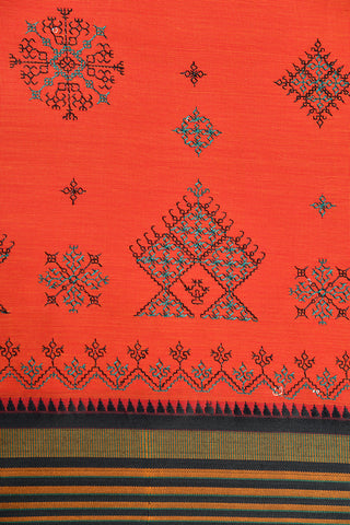 Kasuti Embroidery Work Rust Dharwad Cotton Saree