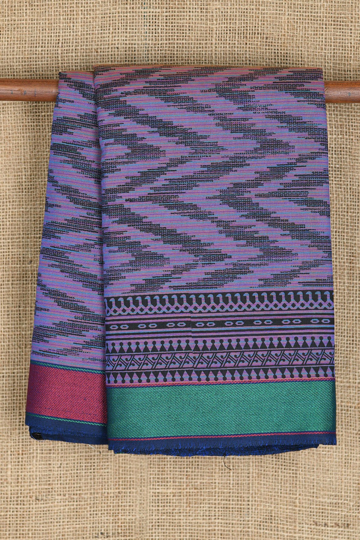 Thread Work Ganga Jamuna Border With Zig Zag Printed Lavender Chanderi Cotton Saree