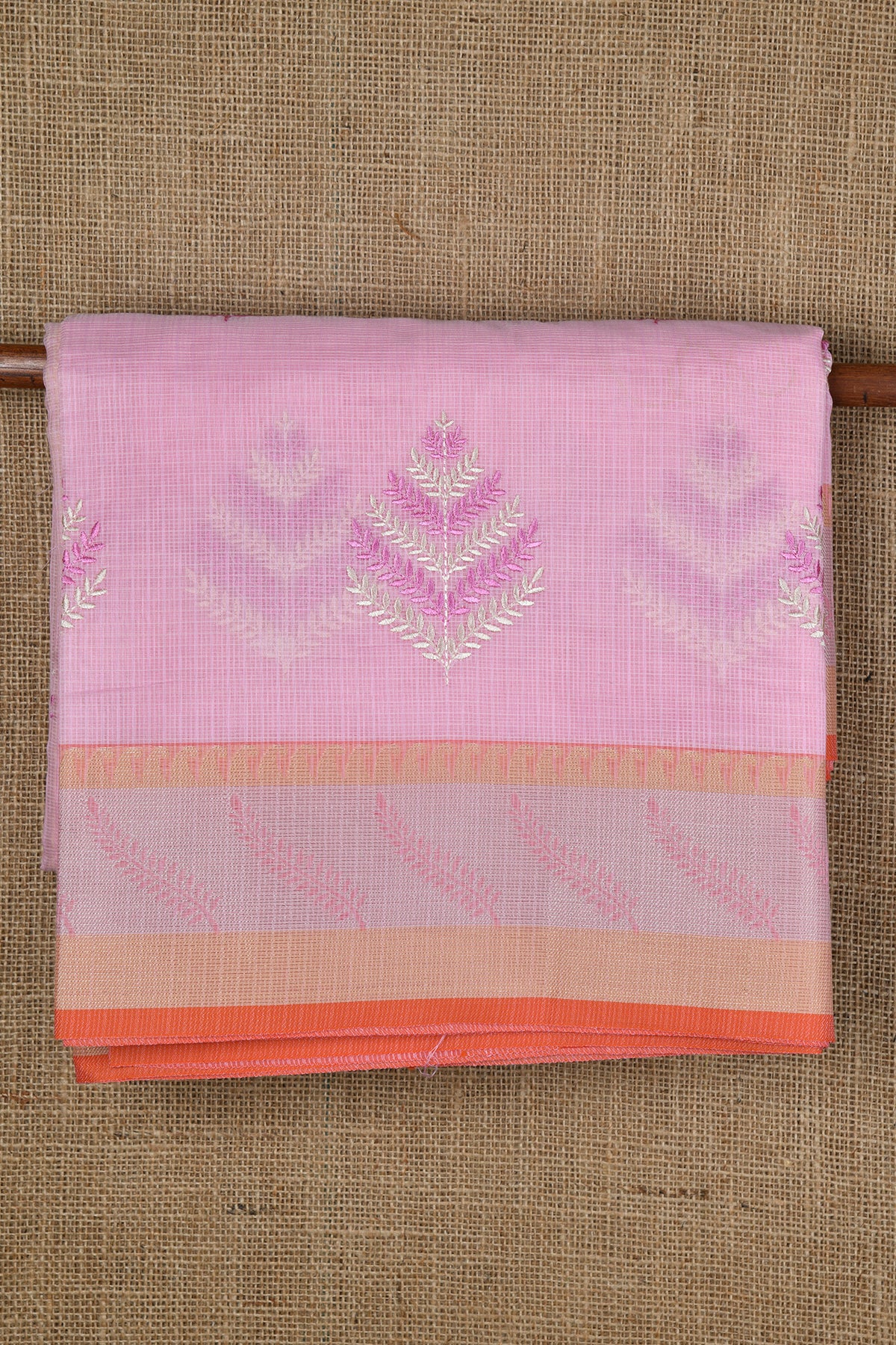 Leaf Motif Embroidered Light Pink Kota Saree