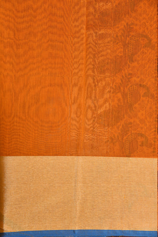Leaf Motif Orange Kora Silk Cotton Saree