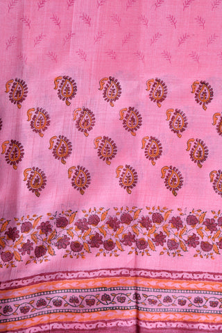 Leaf Motif Rose Pink Tussar Saree