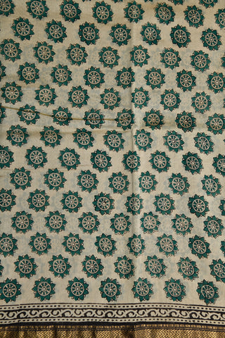 Rangoli Floral Design Peacock Green Maheswari Silk Cotton Saree