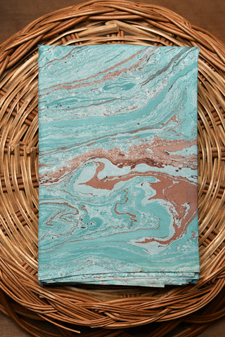 Stone Texture Design Sea Green Hand Marbled Pure Silk Saree