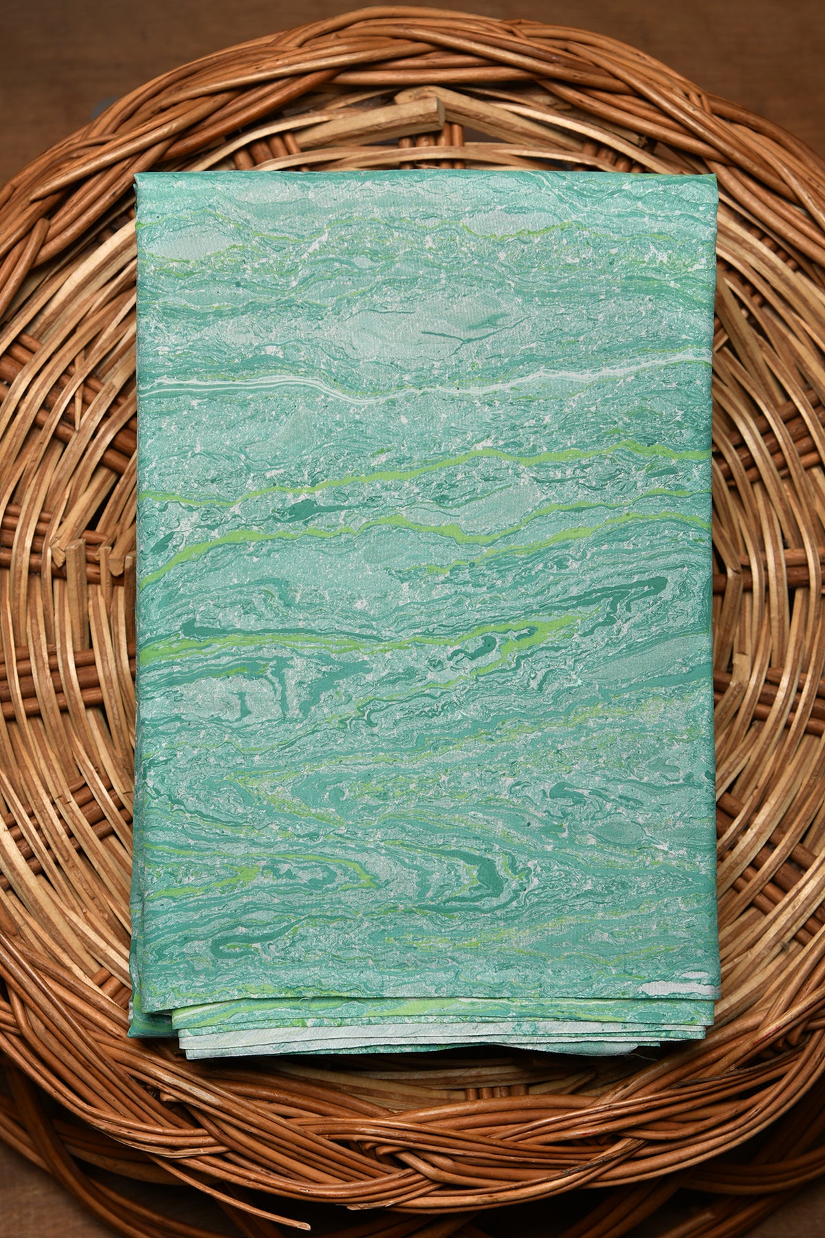 Stone Texture Design Sea Green Hand Marbled Pure Silk Saree
