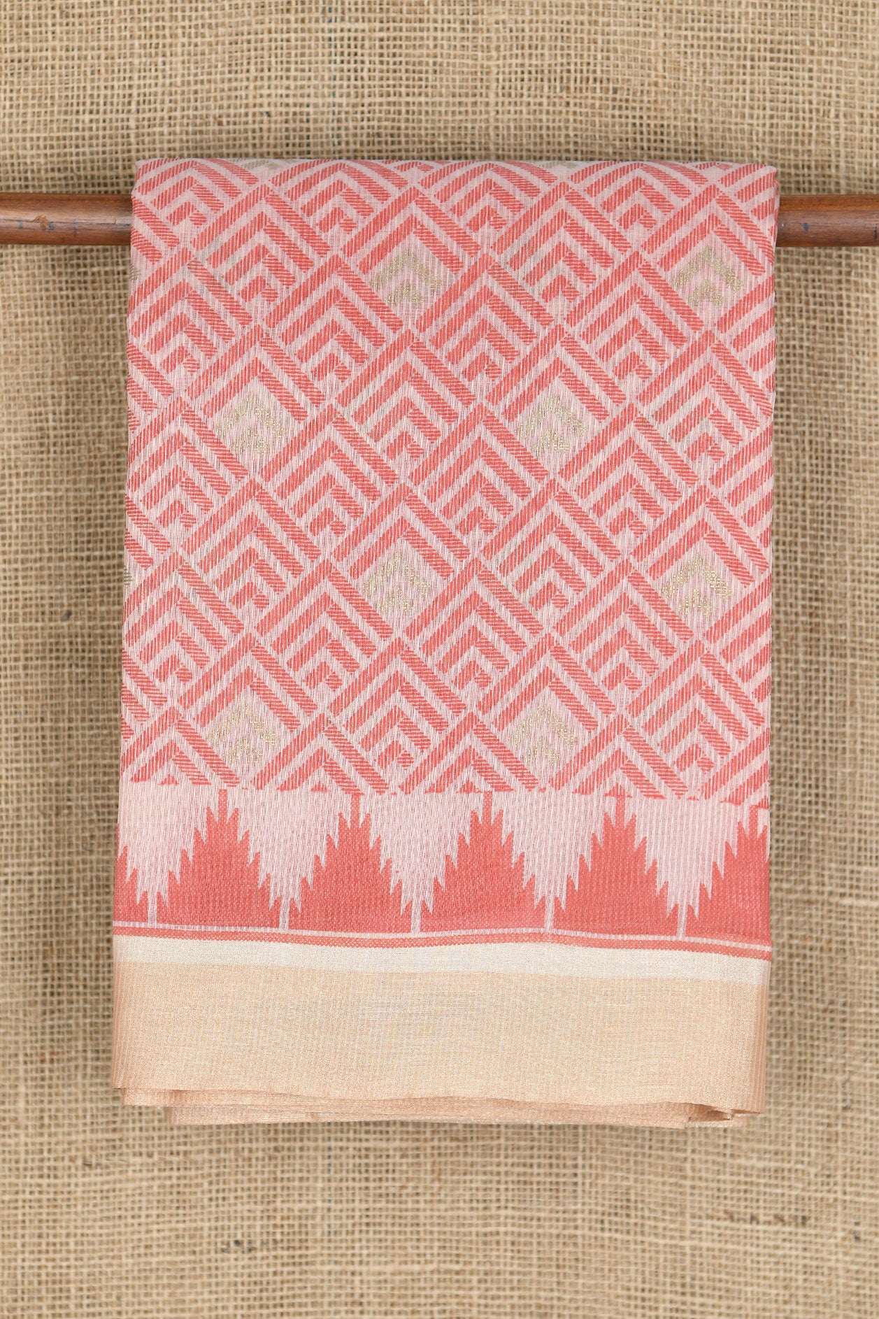 Temple Border With Geometric Pattern Cream Color And Red Kota Cotton Saree
