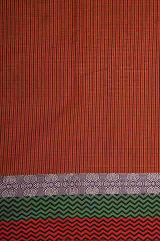 Chevron Border With Vertical Stripes Printed Mehandi Green Chanderi Cotton Saree