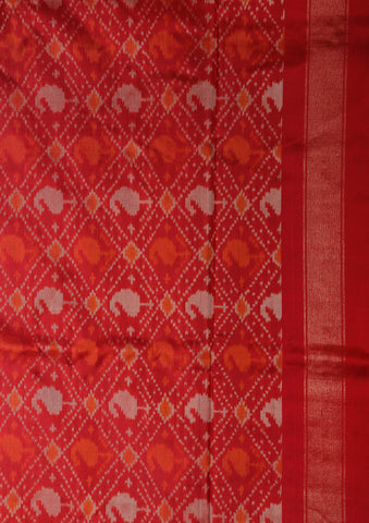 Bavanchi Border With Geometric Design Crimson Red Pochampally Silk Saree