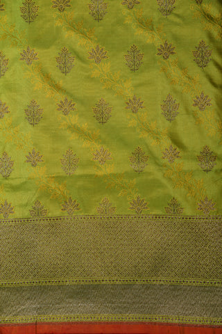 Floral Design Lime Green Banaras Silk Saree