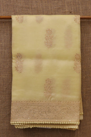 Floral Design Embroidered Light Yellow Organza Saree