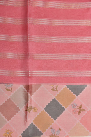 Geometric Design Border With Stripes Soft Pink Organza Saree
