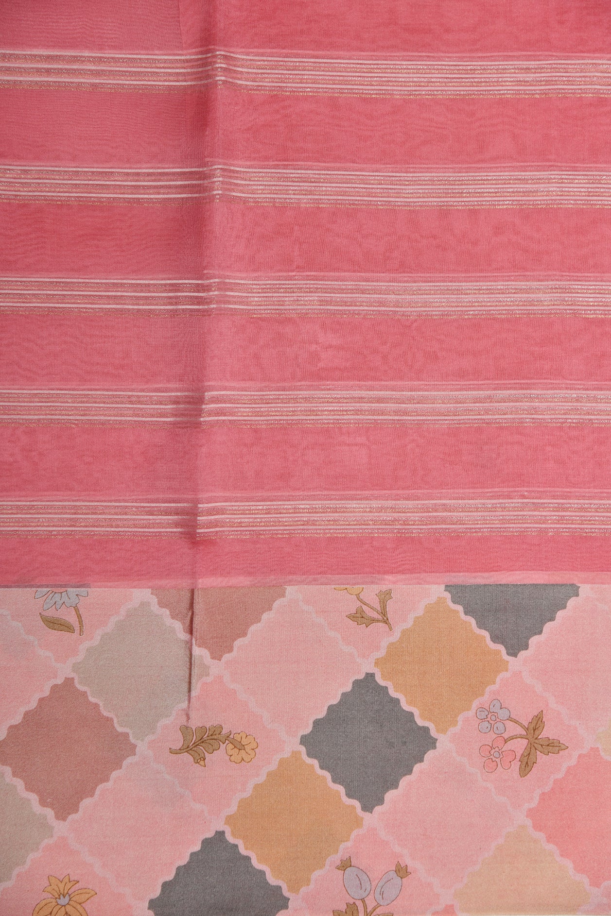 Geometric Design Border With Stripes Soft Pink Organza Saree
