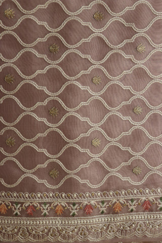 Embroidered Work Border With Ogee Pattern Light Mauve Pink Organza Saree