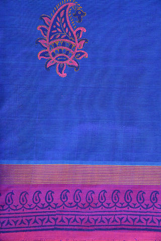 Paisley Design Blue Printed Silk Cotton Saree