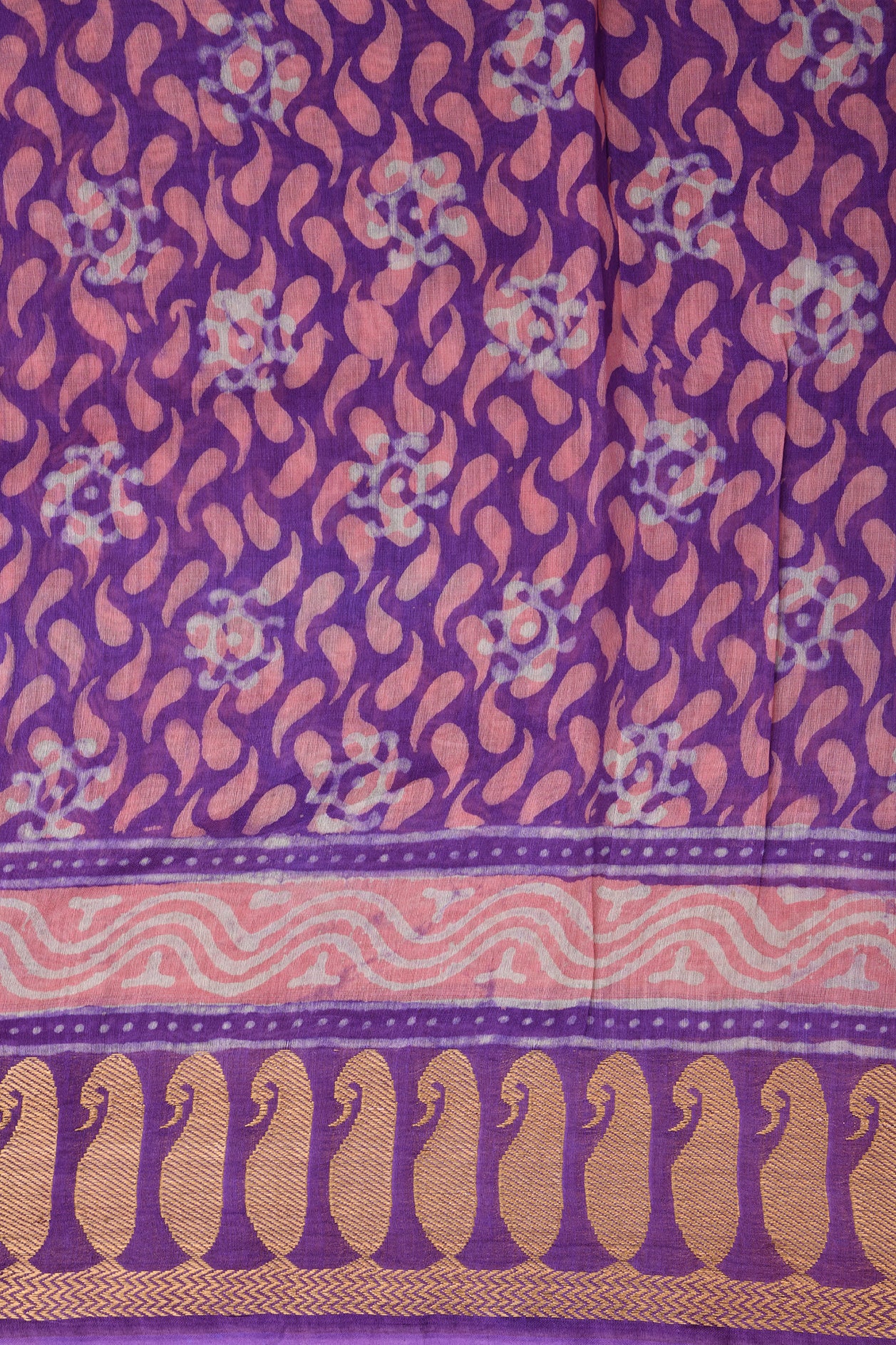 Paisley Design Dark Violet Printed Cotton Saree