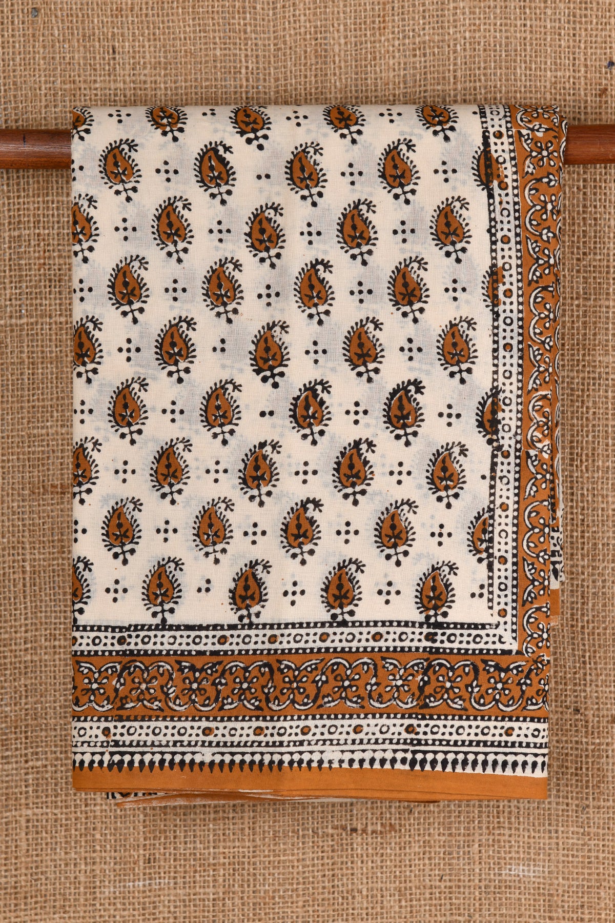 Paisley Design Light Beige Jaipur Cotton Saree