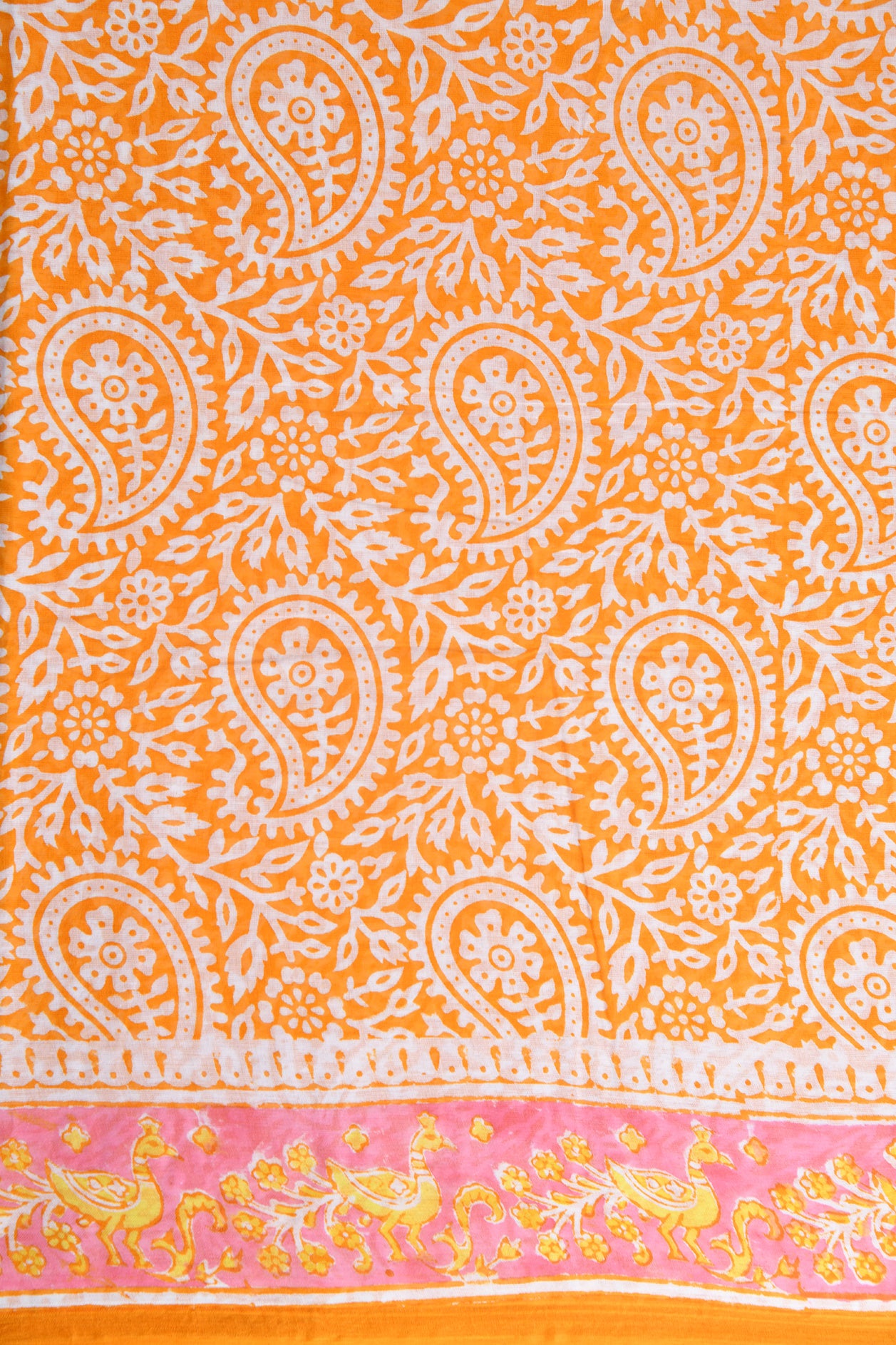 Paisley Design Orange Hyderabad Cotton Saree
