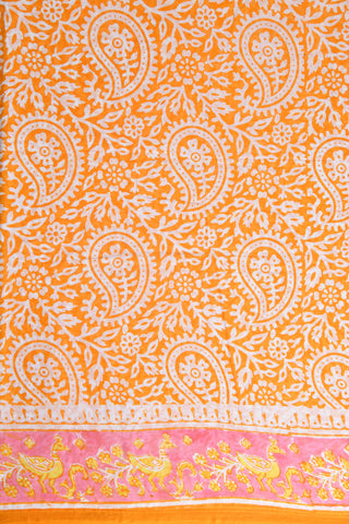 Paisley Design Orange Hyderabad Cotton Saree