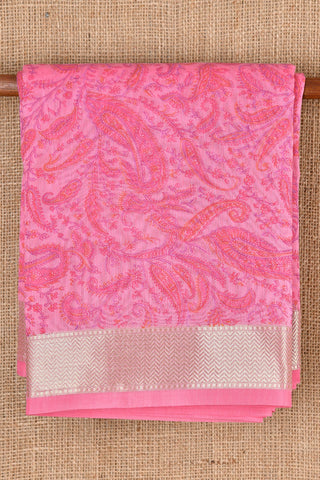Paisley Design Rose Pink Chanderi Cotton Saree