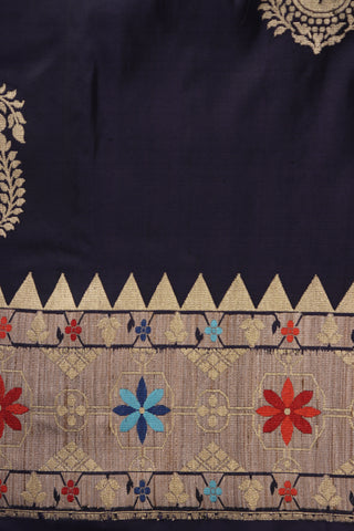 Paisley Design With Dark Indigo Blue Banaras Silk Saree