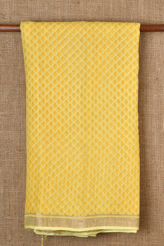 Paisley Motif Lemon Yellow Linen Saree
