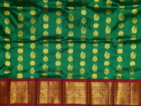 Peacock Design Dark Green Kanchipuram Silk Pavadai Sattai Material