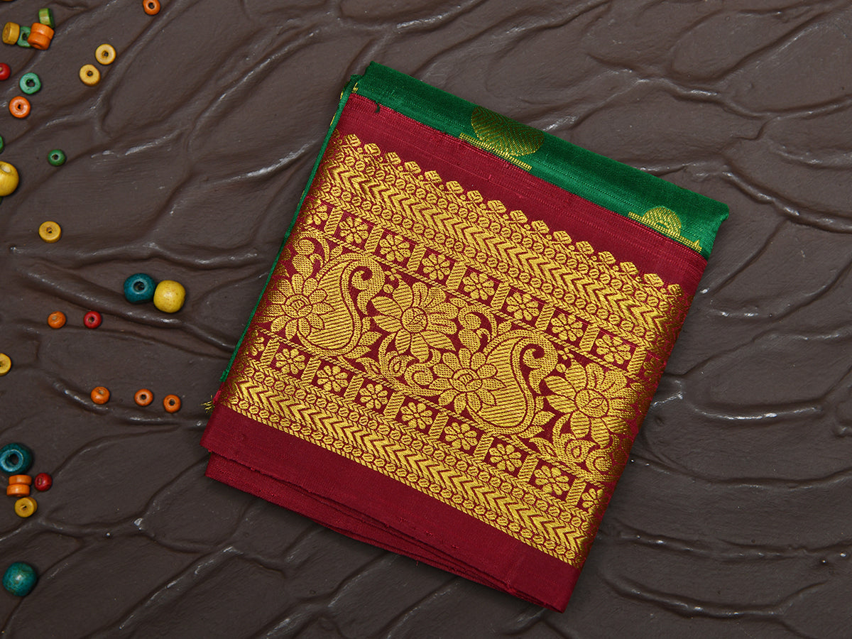 Peacock Design Dark Green Kanchipuram Silk Pavadai Sattai Material
