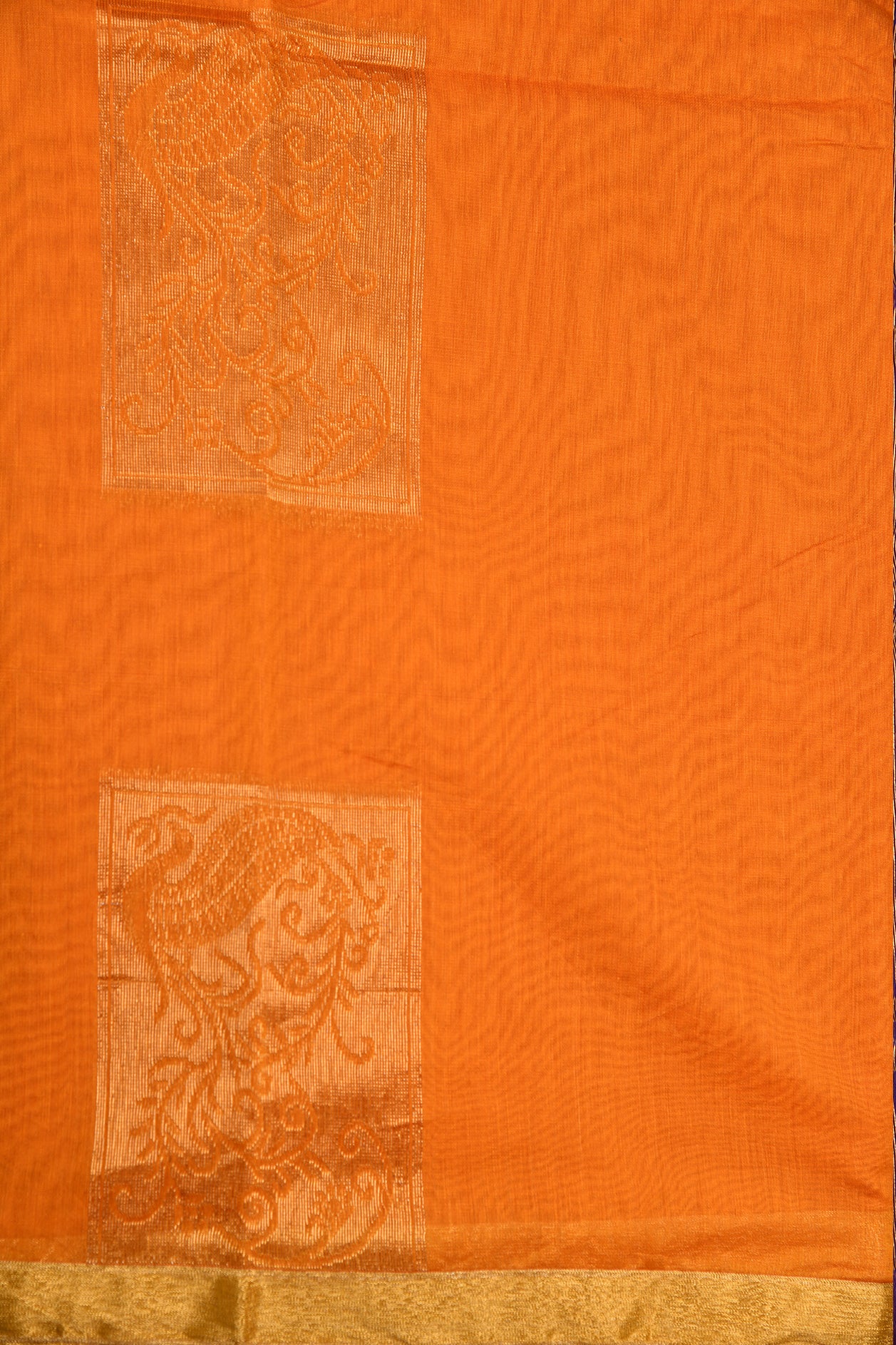 Peacock Design Tangerine Kora Silk Cotton Saree