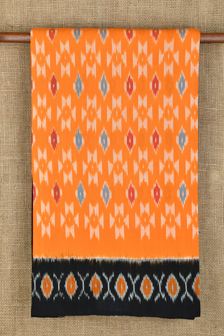 Contrast Border Woven Ikat Marigold Orange Pochampally Cotton Saree