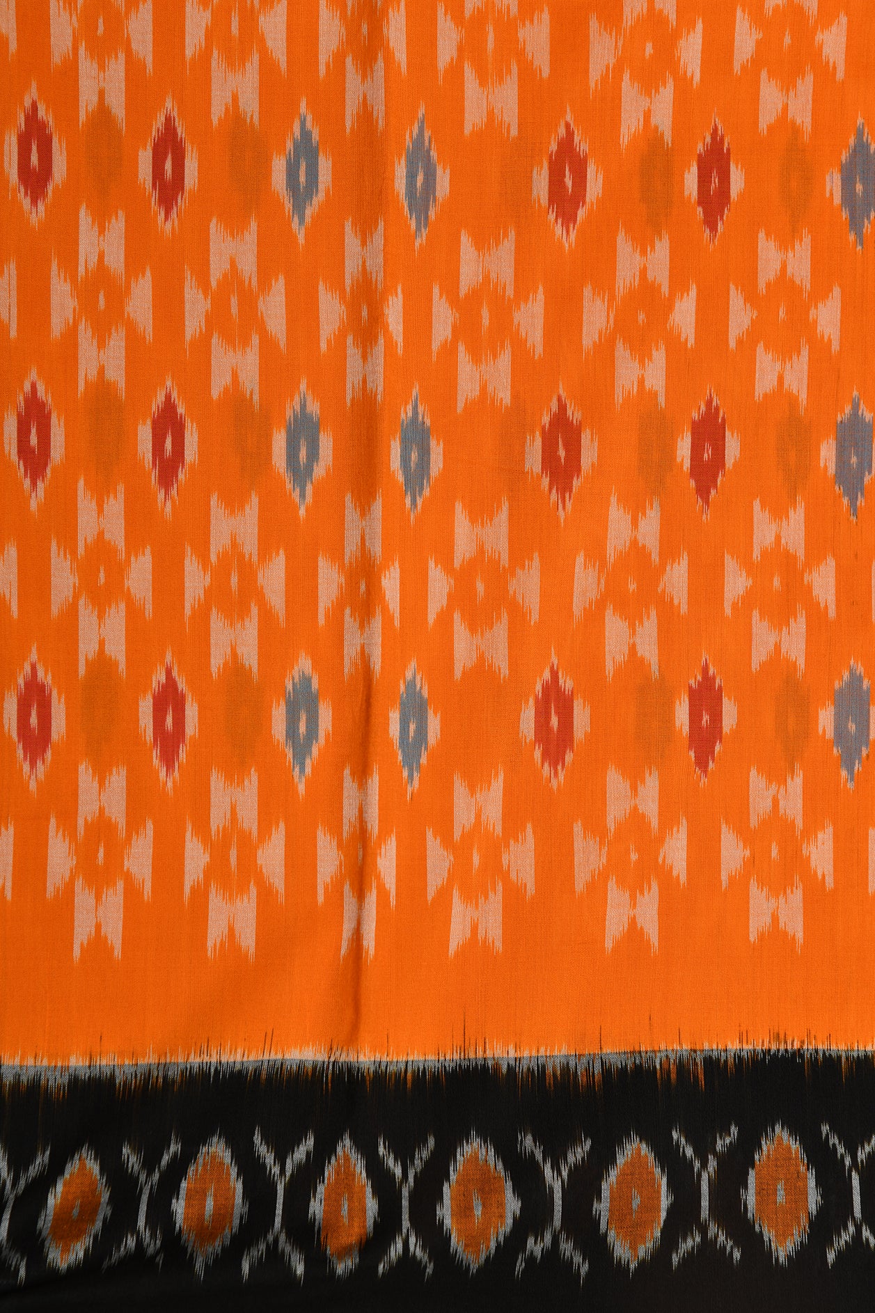 Contrast Border Woven Ikat Marigold Orange Pochampally Cotton Saree