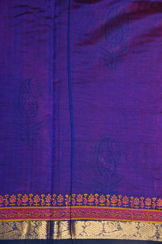 Parrot Zari Border With Paisley Motif Hot Pink Printed Silk Cotton Saree