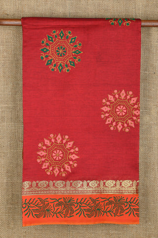 Contrast Border With Mandala Motif Maroonish Red Printed Silk Cotton Saree