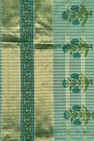 Floral Design Light Green Kanchipuram Printed Silk Saree