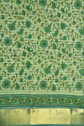 Floral Design Light Green Kanchipuram Printed Silk Saree